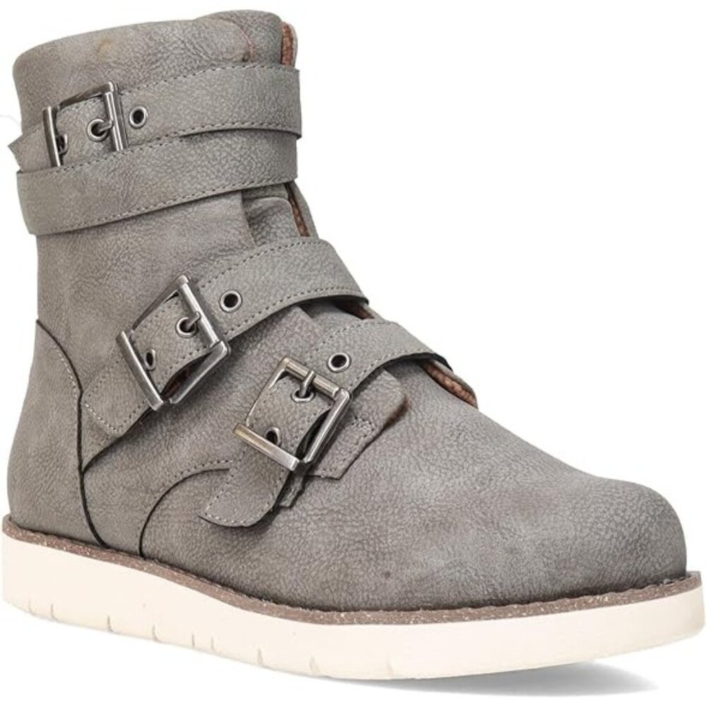 b.o.c. new WOMENS GREY Kiley buckle boot size 9M MOTO BOOT